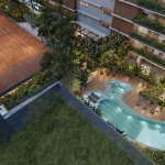 Vista aérea da área de lazer do Quaddra Lorena Yuny – 2.100m² de verde Jardins