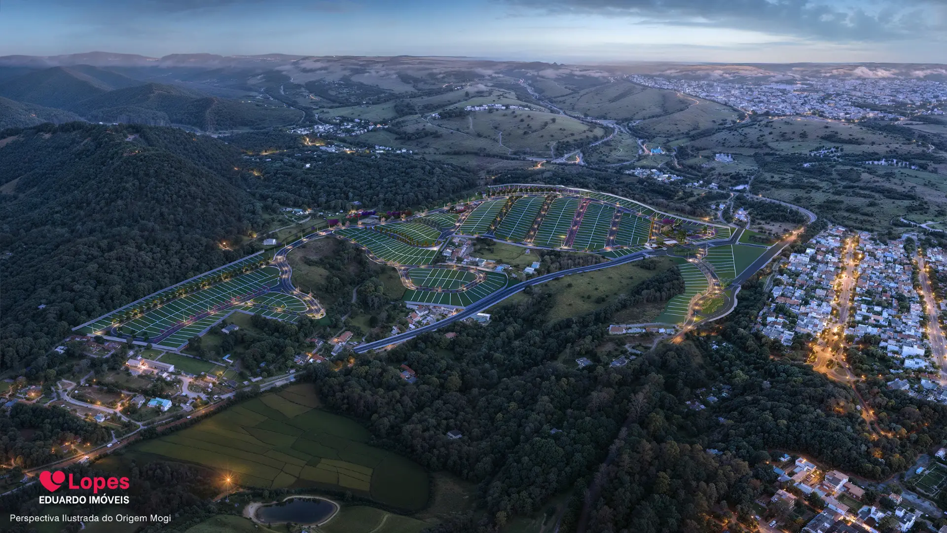 Perspectiva geral do Condomínio Fechado Origem Mogi no bairro Aruã Mogi das Cruzes