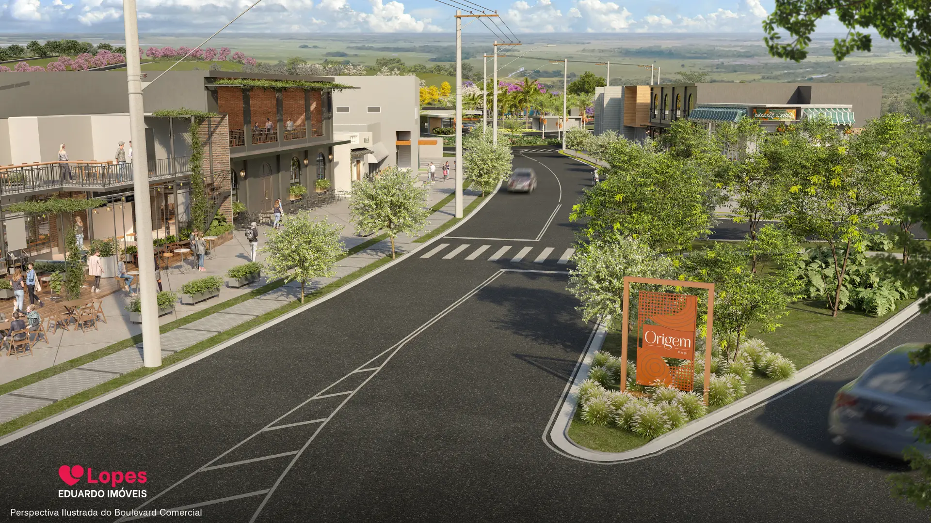 Área de boulevard interno do Condomínio Origem Mogi – lançamento Aruã Mogi das Cruzes