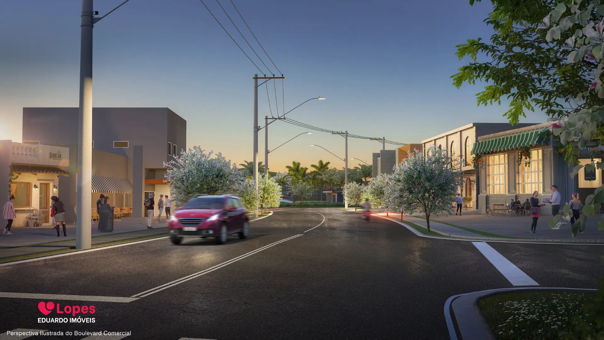 Vista do boulevard do Condomínio Fechado Origem Mogi com lotes disponíveis