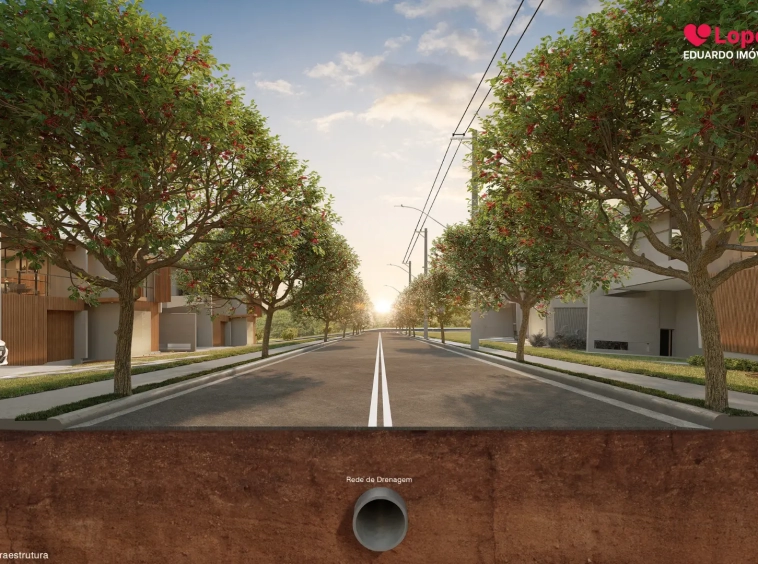 Rua interna pavimentada do Condomínio Origem Mogi – terrenos em Mogi das Cruzes