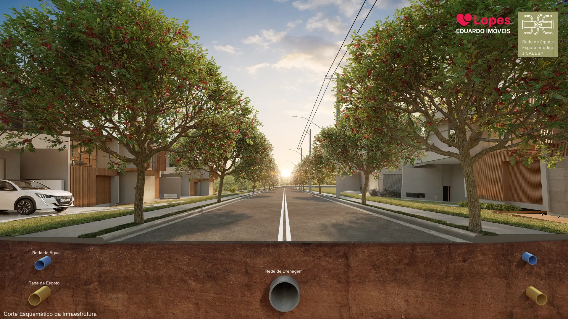 Rua interna pavimentada do Condomínio Origem Mogi – terrenos em Mogi das Cruzes