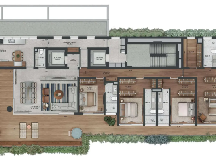 Planta garden do CLARA Jardins – residência de 442m² LIV Kopstein Bernardes