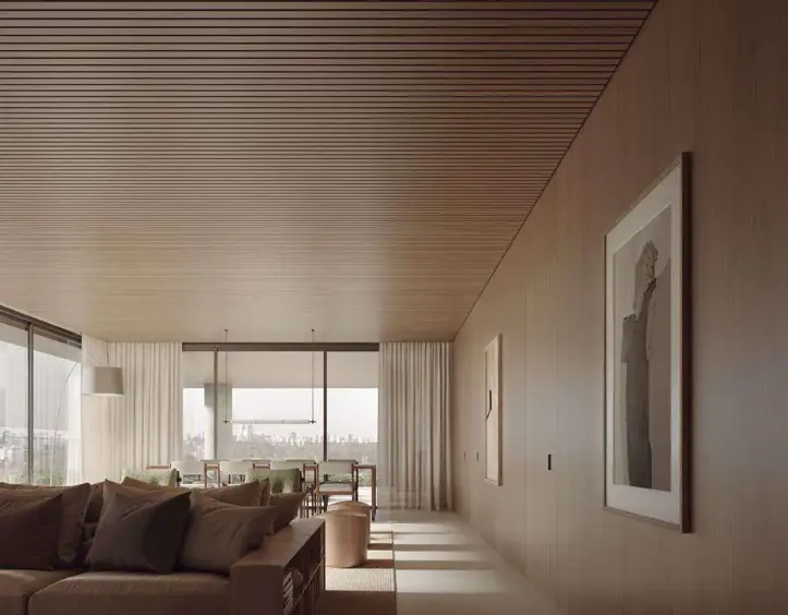 Vista do living para o terraço – CLARA Jardins LIV Kopstein São Paulo