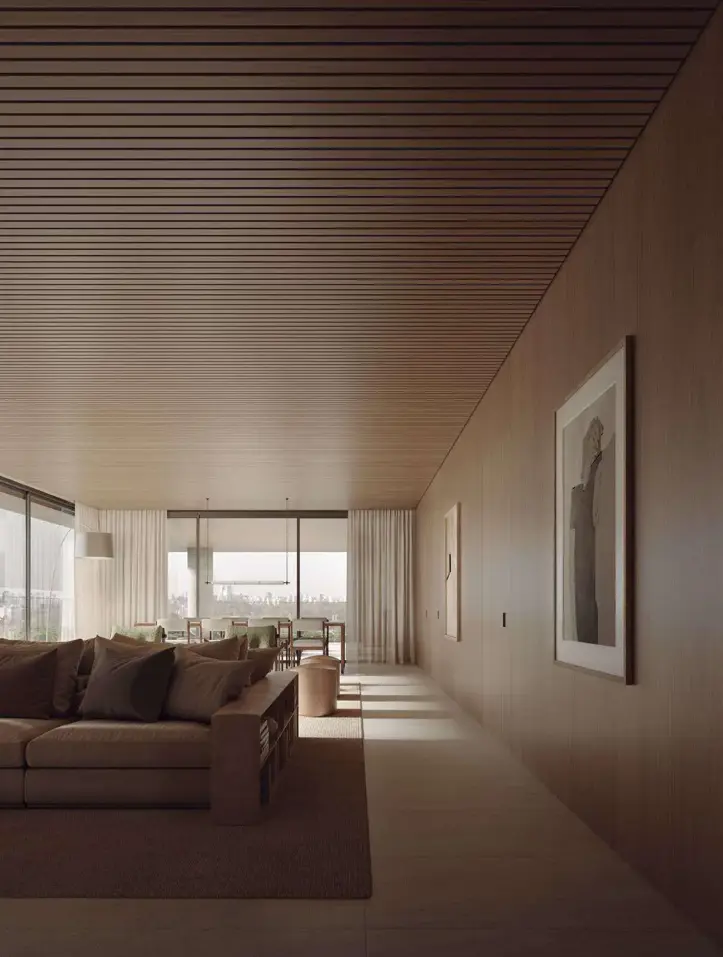 Vista do living para o terraço – CLARA Jardins LIV Kopstein São Paulo