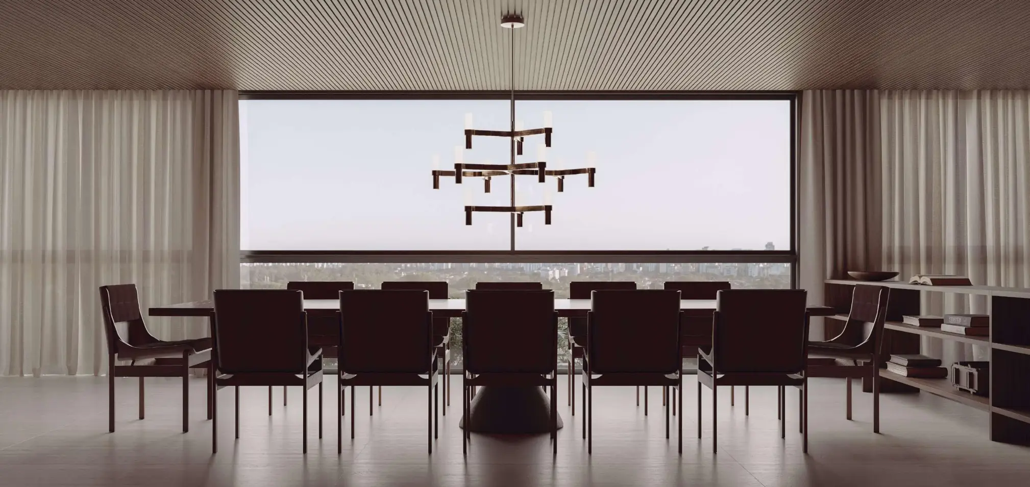 Sala integrada do CLARA Jardins – living com pé-direito duplo Bernardes Arquitetura