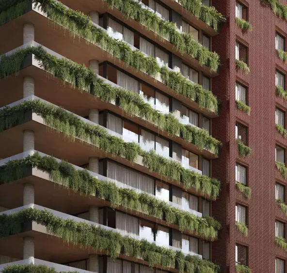 Detalhe fachada verde do CLARA-Jardins -Apartamento-de-Luxo-LIV-Kopstein-Bernardes-Arquitetura