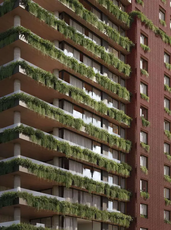 Detalhe fachada verde do CLARA-Jardins -Apartamento-de-Luxo-LIV-Kopstein-Bernardes-Arquitetura