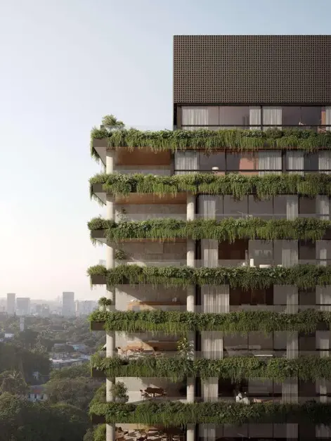 Detalhe fachada verde do CLARA-Jardins -Apartamento-de-Luxo-LIV-Kopstein-Bernardes-Arquitetura