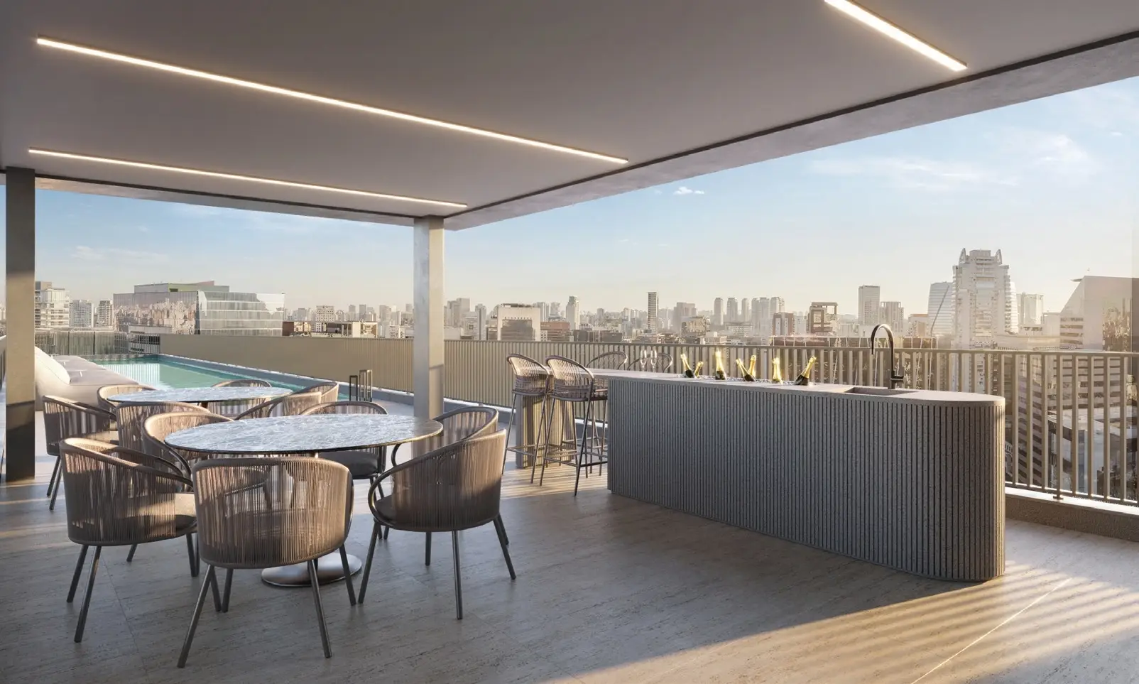 Bar da piscina e spa do 1800 Oscar Pinheiros – lazer rooftop Benx Pinheiros SP