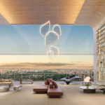 Living do duplex Epic Jardim Europa – casa suspensa 536m² a 637m² Pininfarina Cyrela