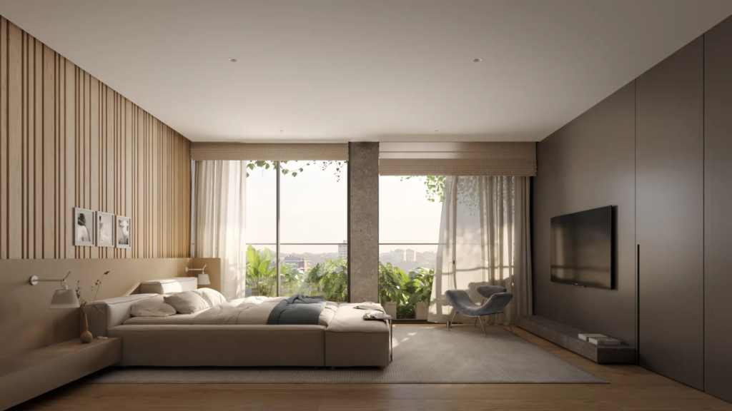 Suíte do apartamento tipo 04 do Edifício Jardim RFM – Alameda Tietê Jardins São Paulo SP