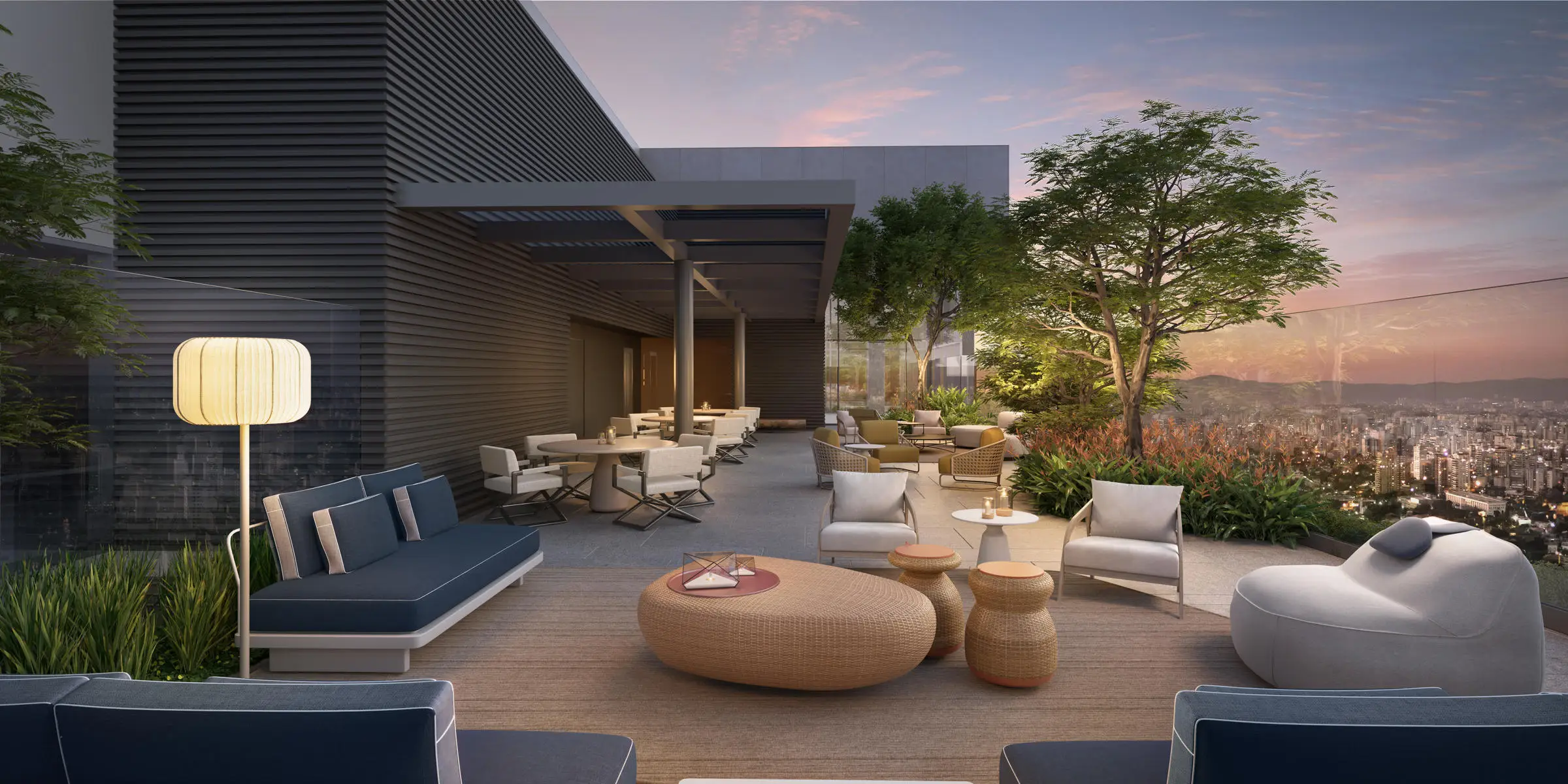 Lounge e salão de festas do Altitude Jardins – Artefacto Jardins São Paulo