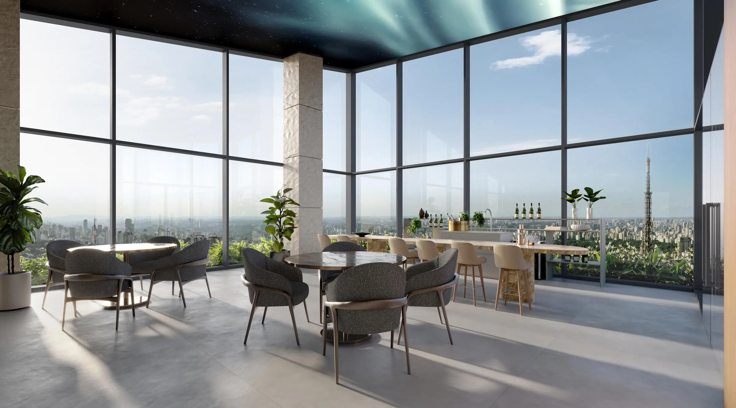 Skybar em perspectiva do Altitude Jardins por Artefacto – Jardins São Paulo