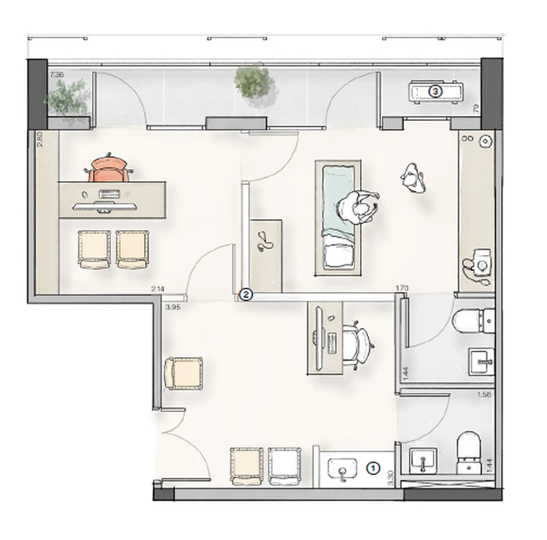 Planta consultório maior 91m² Lumi Idea!Zarvos – clínica equipe Jardins São Paulo