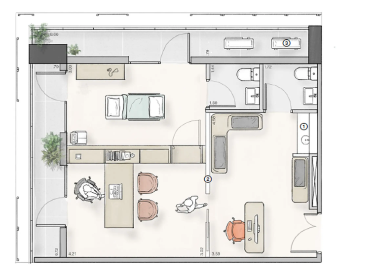 Planta consultório 39m² Lumi Idea!Zarvos – sala compacta médica Jardins SP