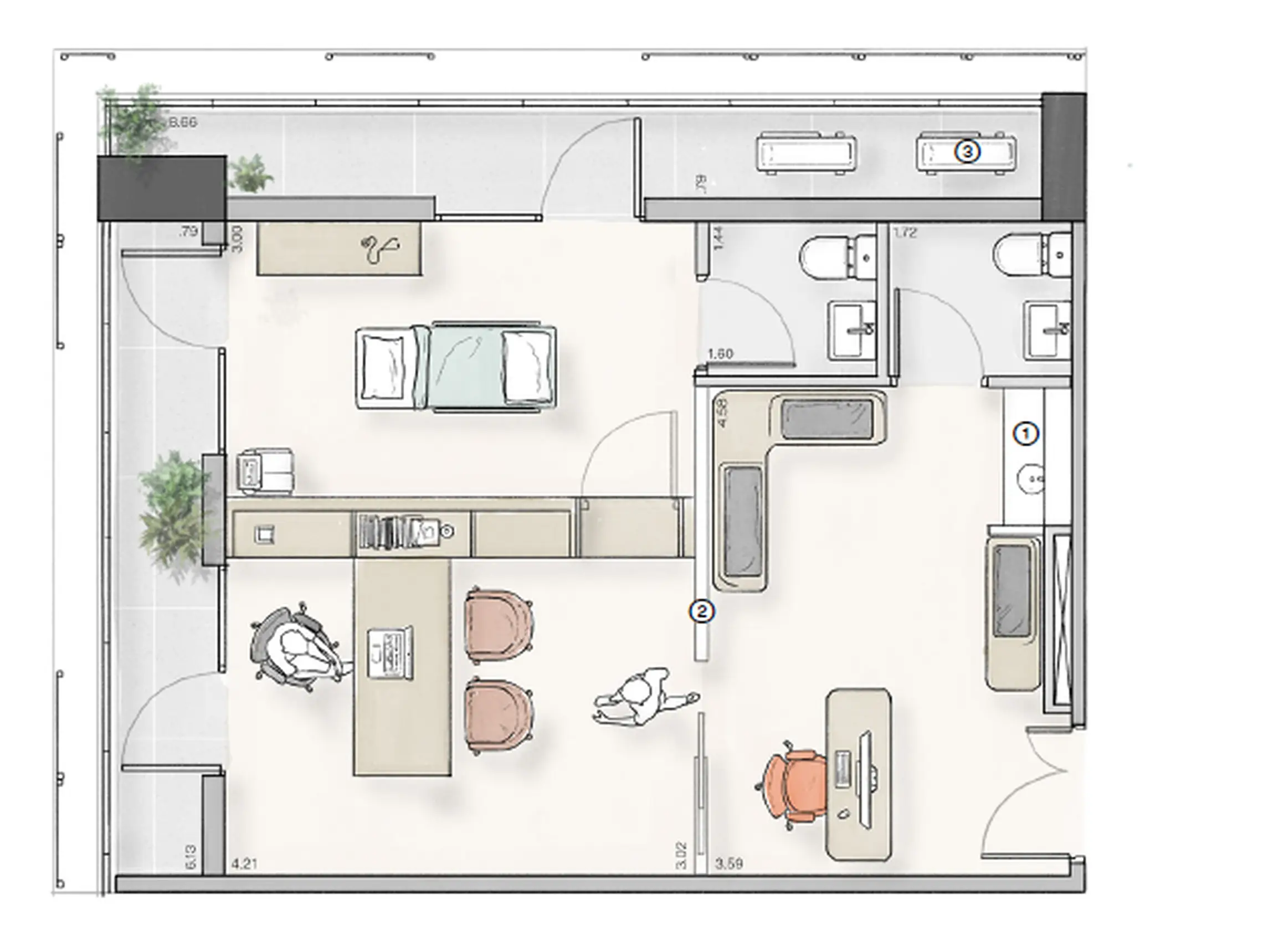 Planta consultório 39m² Lumi Idea!Zarvos – sala compacta médica Jardins SP