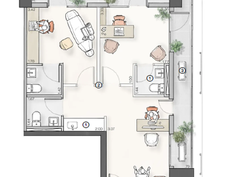 Planta consultório 54m² Lumi Idea!Zarvos – Andrade Morettin Alameda Franca Jardins