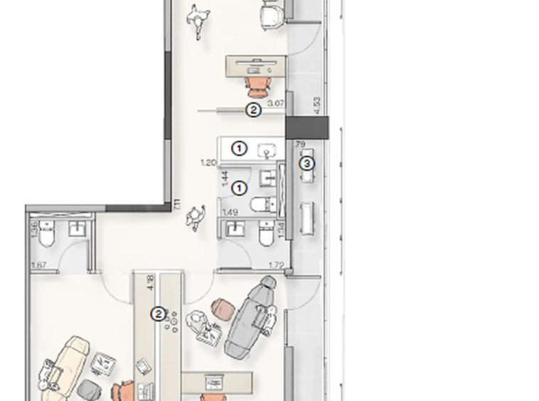 Planta consultório 51m² Lumi Idea!Zarvos – sala médica Jardins São Paulo