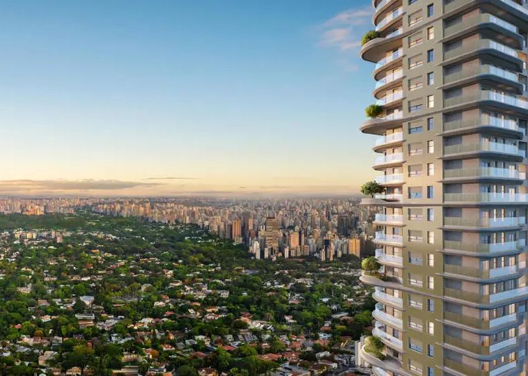 Detalhe das casas suspensas Epic Jardim Europa – duplexes Pininfarina Cyrela SP