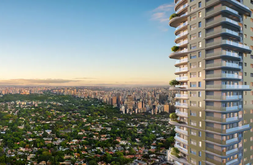 Detalhe das casas suspensas Epic Jardim Europa – duplexes Pininfarina Cyrela SP