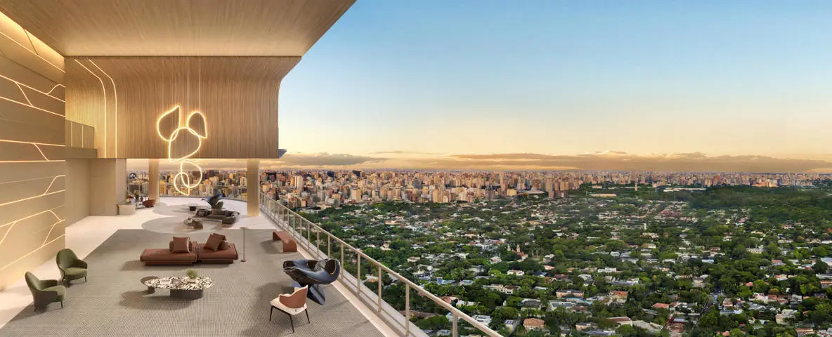 Detalhe das casas suspensas Epic Jardim Europa – duplexes Pininfarina Cyrela SP