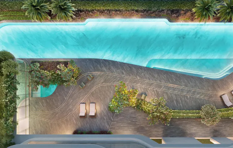 Piscina descoberta do Epic Jardim Europa – lazer 8º pavimento Cyrela Pinheiros