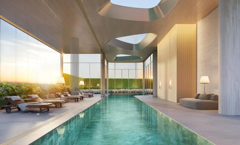 Piscina coberta 8º pavimento Epic Jardim Europa – lazer Cyrela J. Safra SP