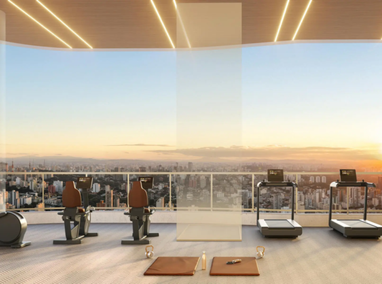 Academia e terraço do 51º andar do Epic Jardim Europa – Sky Wellness 170m SP
