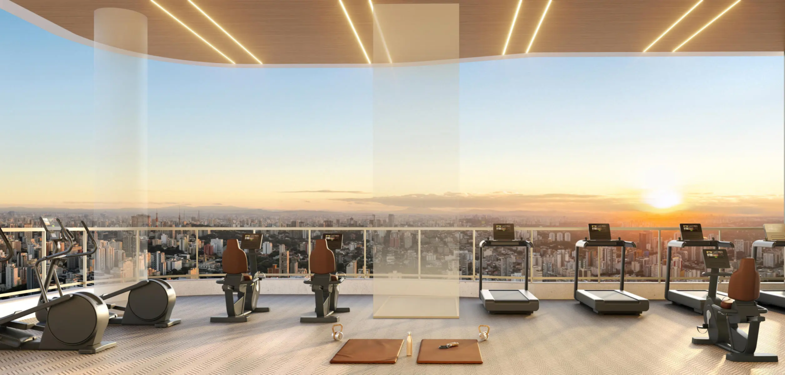 Academia e terraço do 51º andar do Epic Jardim Europa – Sky Wellness 170m SP