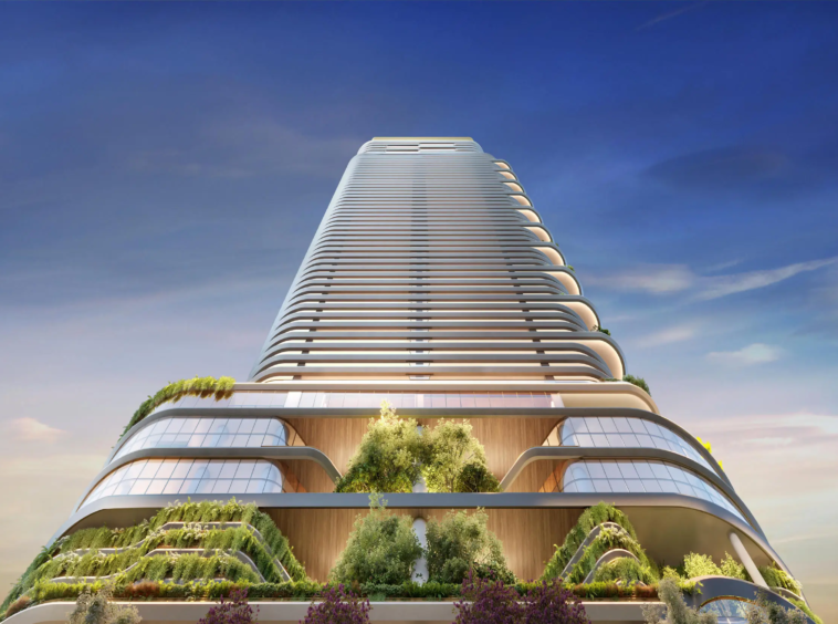 Living do duplex Epic Jardim Europa – casa suspensa 536m² a 637m² Pininfarina Cyrela