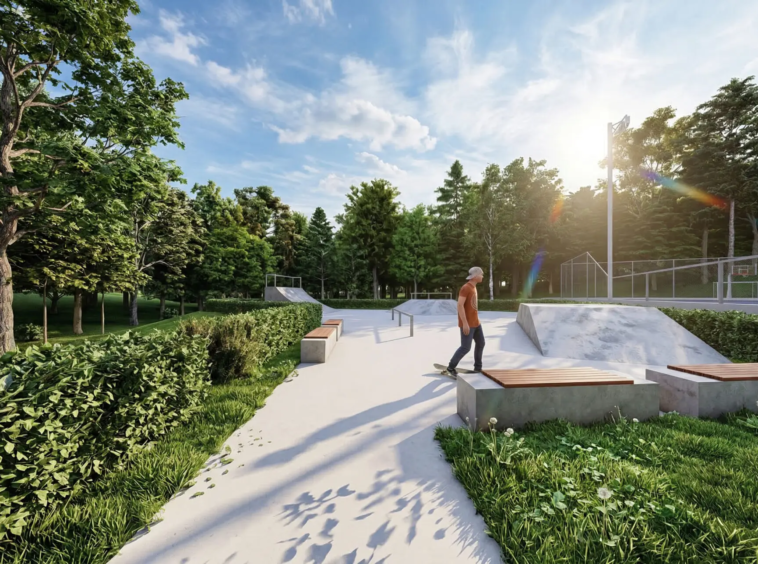 Pista DE Skate do Reserva Aruã Scopel cercado de área verde no Aruã Mogi das Cruzes SP