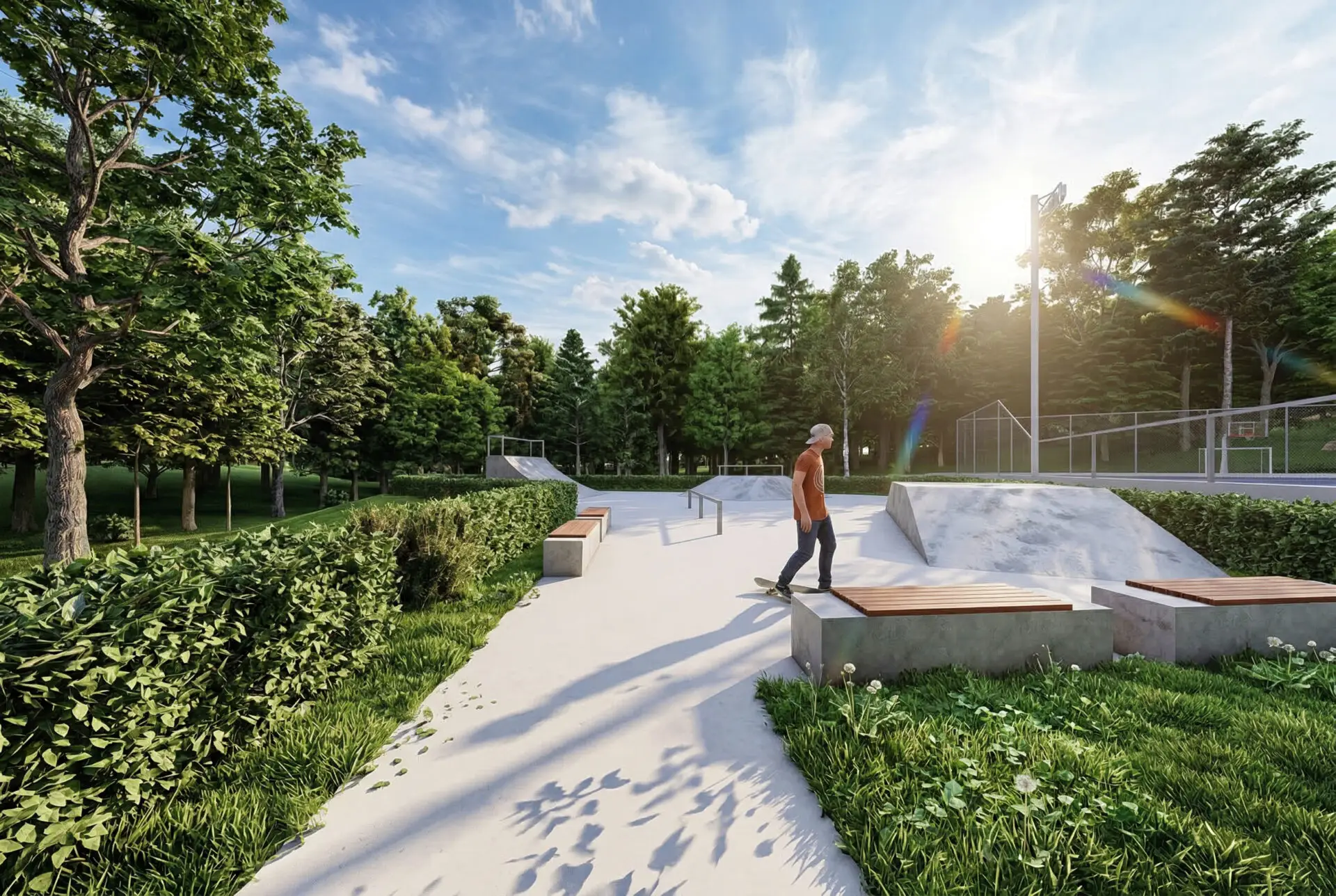 Pista DE Skate do Reserva Aruã Scopel cercado de área verde no Aruã Mogi das Cruzes SP