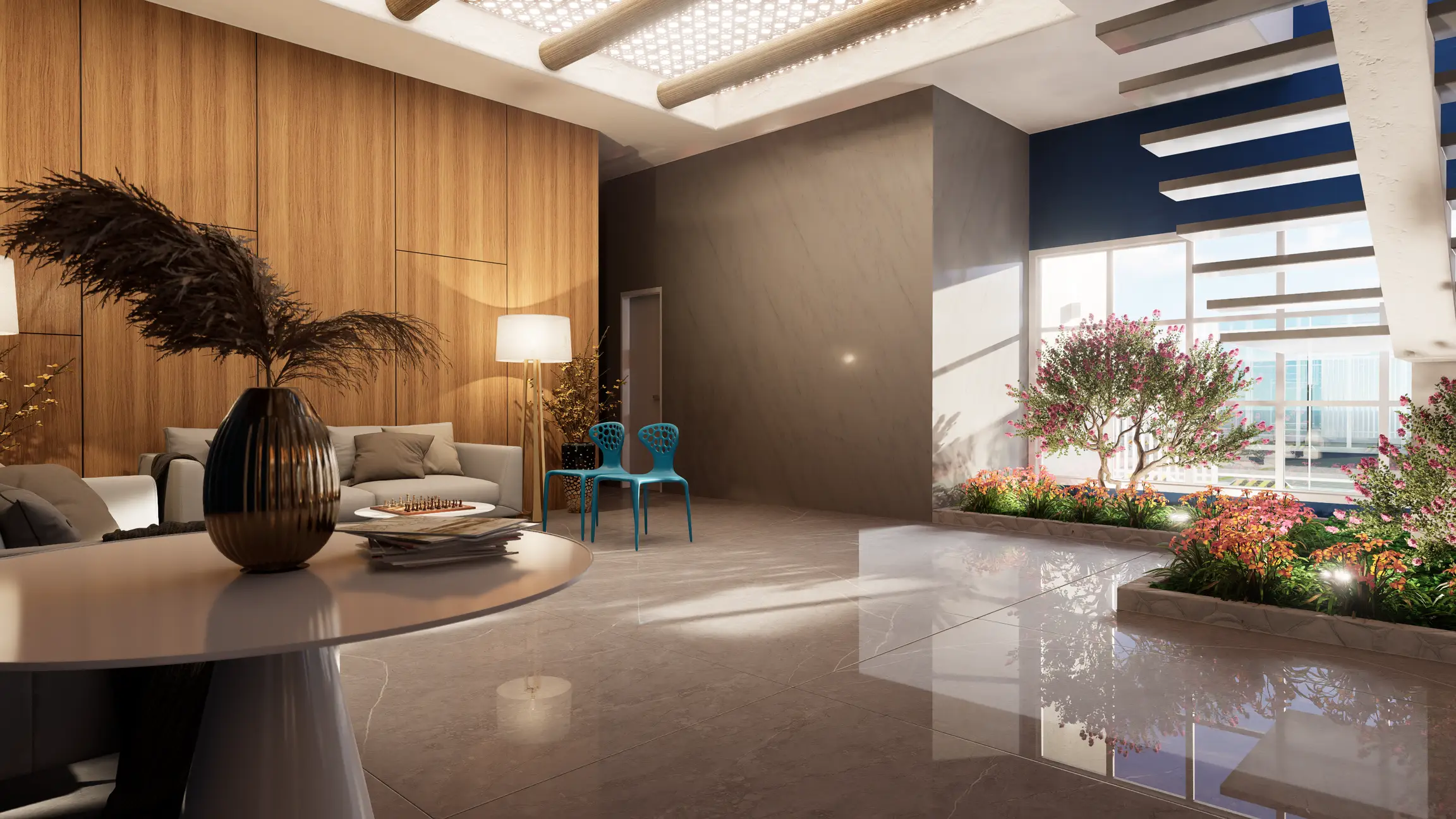 hall do Santorini Residencial Damebe no Alto do Ipiranga, Mogi das Cruzes SP